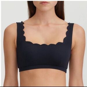 Marysia Swim Palm Springs Black Scallop-Edge Bikini Top, L